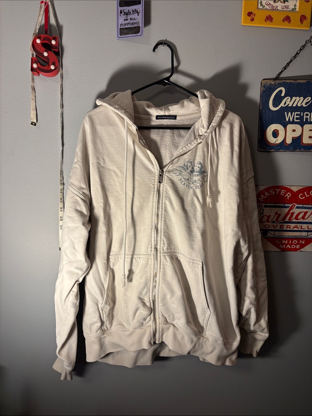 Brandy Melville “heaven sent” zip up hoodie / cream Zip-Up Hoodie Angel Graphic
